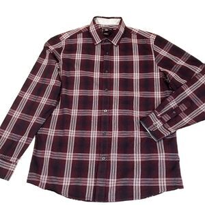 Michael Kors Mens Large Slim Fit Long Sleeve Plaid Casual Shirt size L Purple